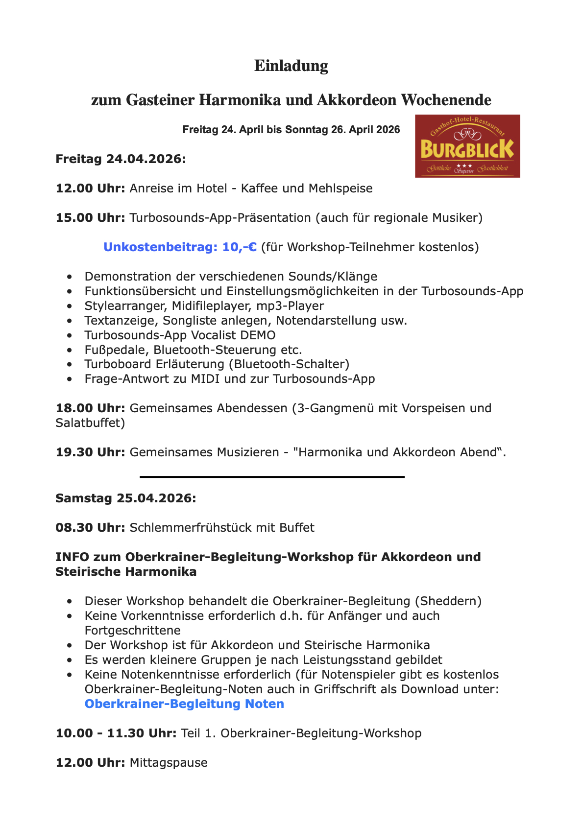 Harmonika u. Akkordeon-Wochenende vom 24.04. - 26.04.2026 in Dorfgastein.1